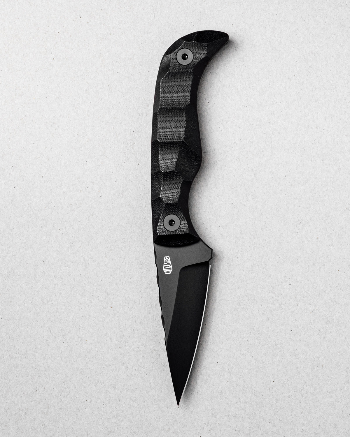 AUXMFG Karl Jr fixed blade, black G10 handle, 14C28N blade.