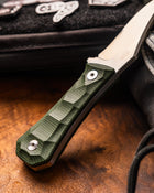 AUXMFG Pocket Bowie Deadhead - 14C28N  - Green Micarta - Production