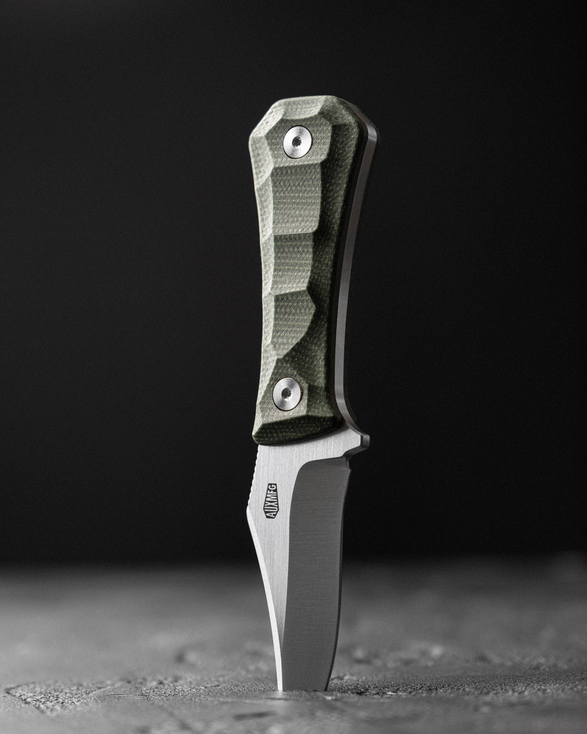 AUXMFG Pocket Bowie Deadhead - 14C28N  - Green Micarta - Production