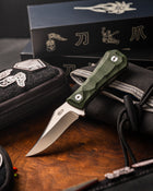 AUXMFG Pocket Bowie Deadhead - 14C28N  - Green Micarta - Production