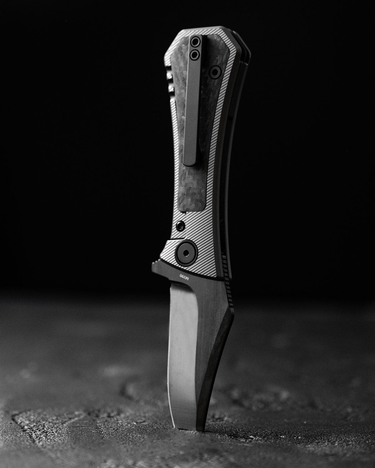 AUXMFG Pocket Bowie Framelock - M390 - Carbon Fiber + Titanium - Production