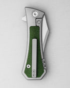 AUXMFG Pocket Bowie Framelock - M390 - Green Micarta + Titanium - Production