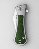 AUXMFG Pocket Bowie Framelock - M390 - Green Micarta + Titanium - Production