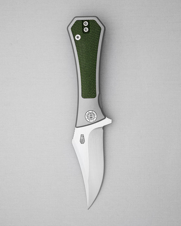 AUXMFG Pocket Bowie Framelock - M390 - Green Micarta + Titanium - Production